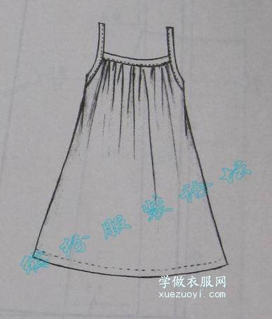 小女孩抽褶吊带连衣裙童装的裁剪图和缝制方法