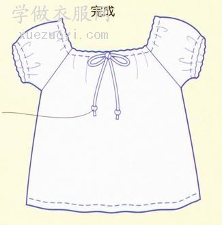 袖褶小泡泡袖格仔娃娃衫，女童装衬衫的裁剪缝纫制作教程